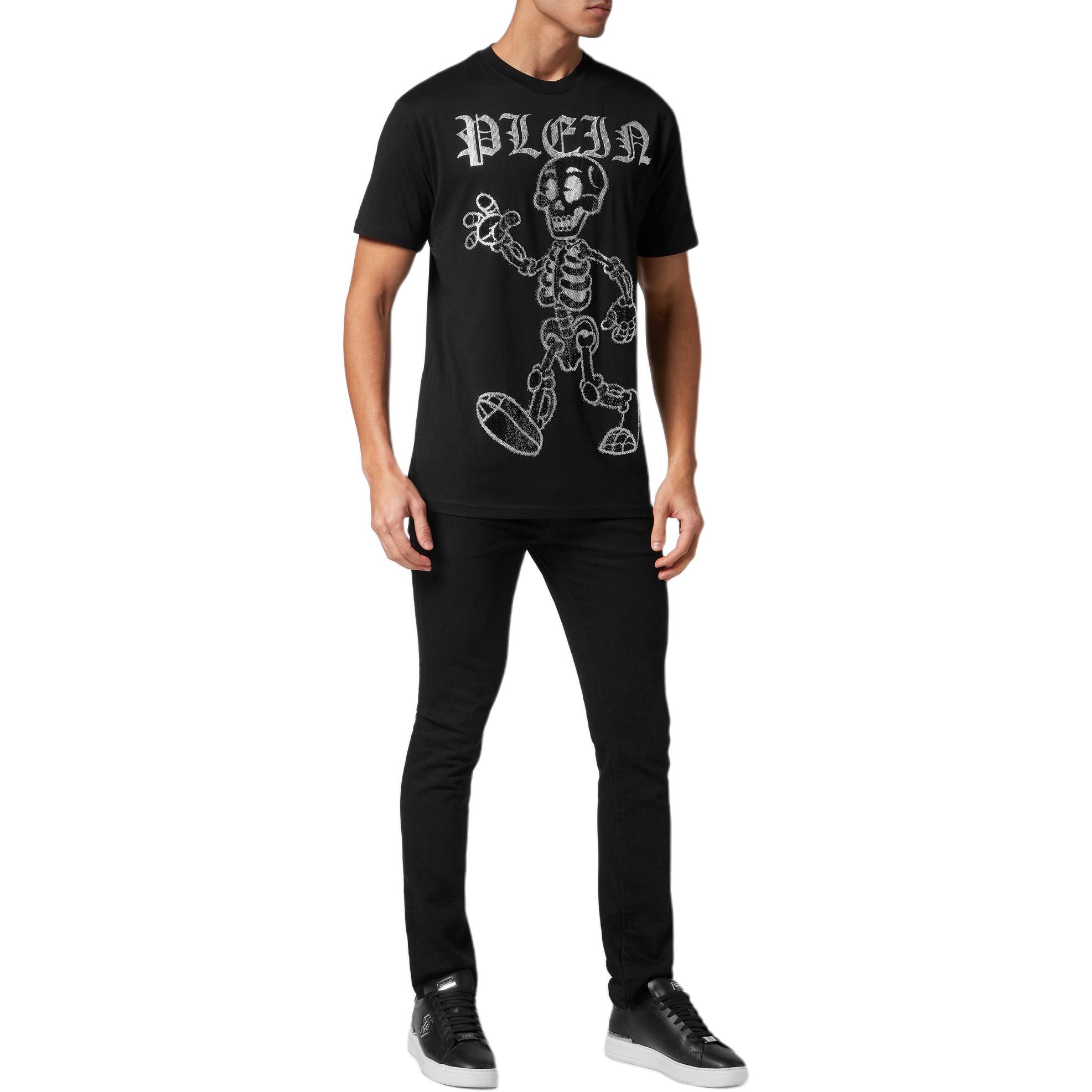 Lookbook PHILIPP PLEIN 黑色骷髏標誌印花短袖圓領T恤 PADC-MTK7262-PJY002N-02