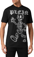 Shop PHILIPP PLEIN 黑色骷髏標誌印花短袖圓領T恤 PADC-MTK7262-PJY002N-02
