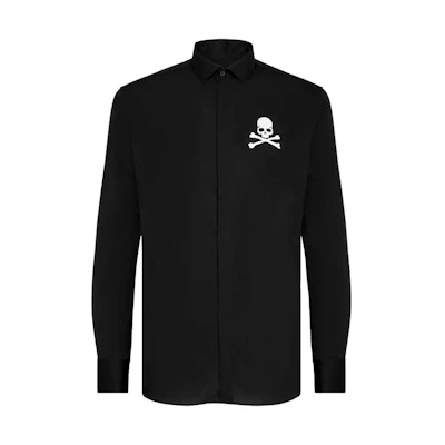 Philipp Plein Black Skull Embroidered Long Sleeve Button-Up Shirt A19C-MRP1078-PTE012N-02