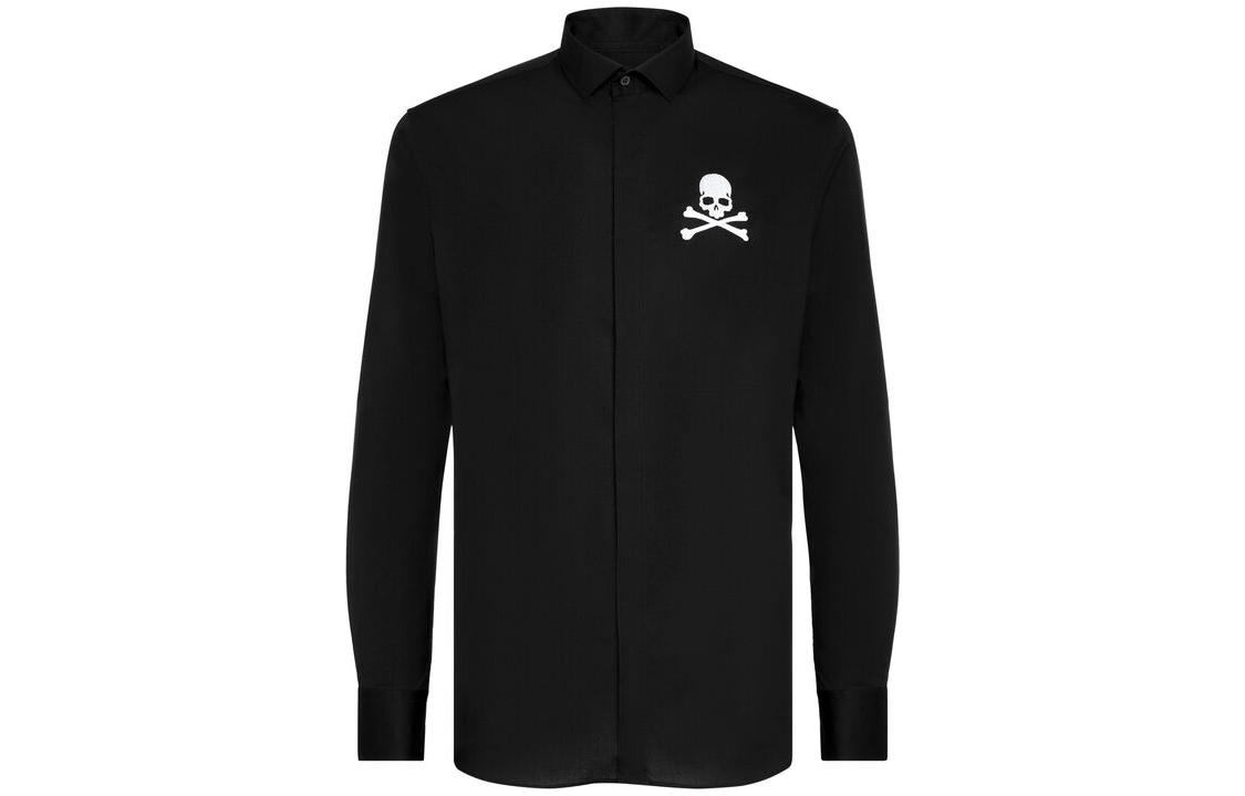 Order 필립 플레인 블랙 스컬 자수 긴팔 버튼업 셔츠 A19C-MRP1078-PTE012N-02