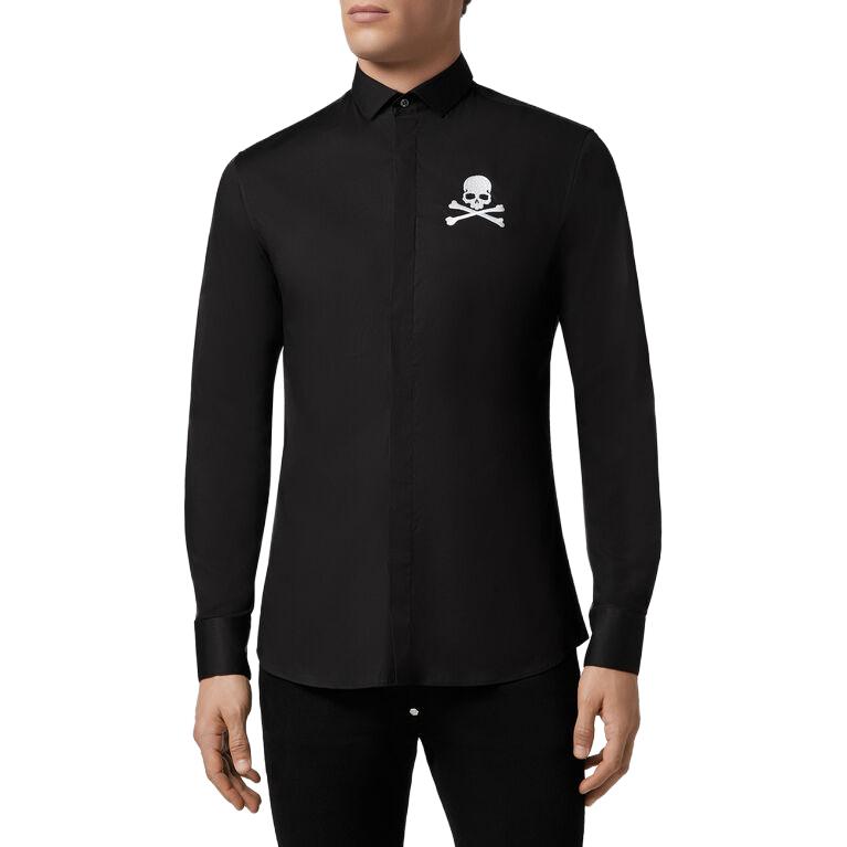 Lookbook 필립 플레인 블랙 스컬 자수 긴팔 버튼업 셔츠 A19C-MRP1078-PTE012N-02