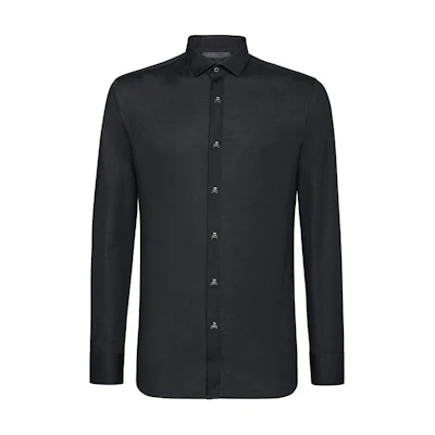 PHILIPP PLEIN Black Solid Long Sleeve Button-Down Shirt A18C-MRP0590-PTE012N-0202