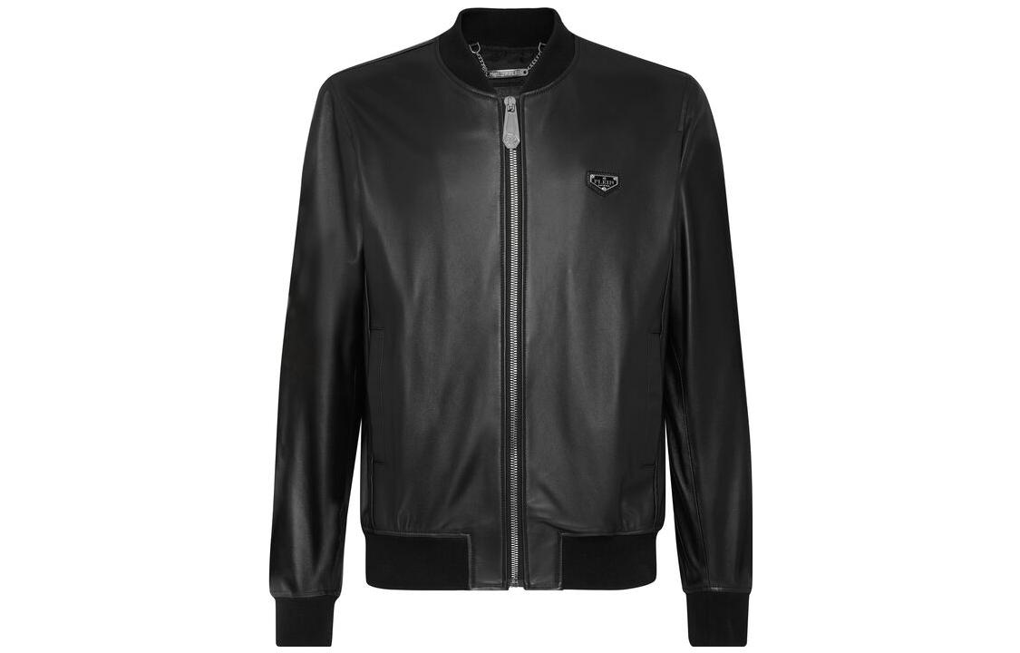 PHILIPP PLEIN  Black Solid Zip-Up Long Sleeve Jacket. AAAC-MLB1421-PLE010N-02