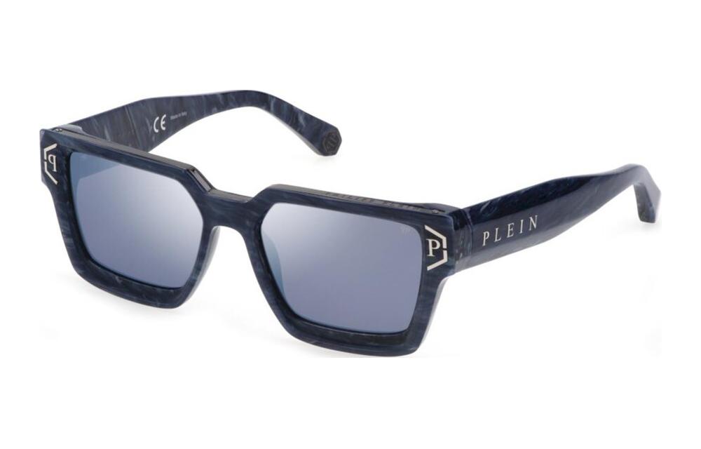 PHILIPP PLEIN  Blue Square Sunglasses with Logo Detail. BRAVE