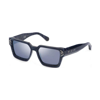 PHILIPP PLEIN Blue Square Sunglasses with Logo Detail. BRAVE