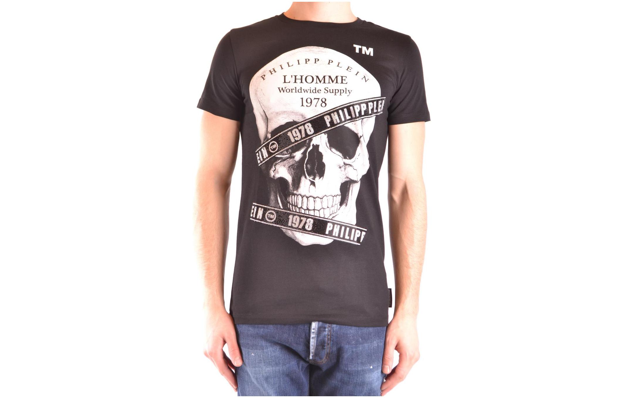 Order 필립 플레인 크루넥 슬림 핏 스컬 그래픽 티셔츠. MTK3033-PJY002N-02