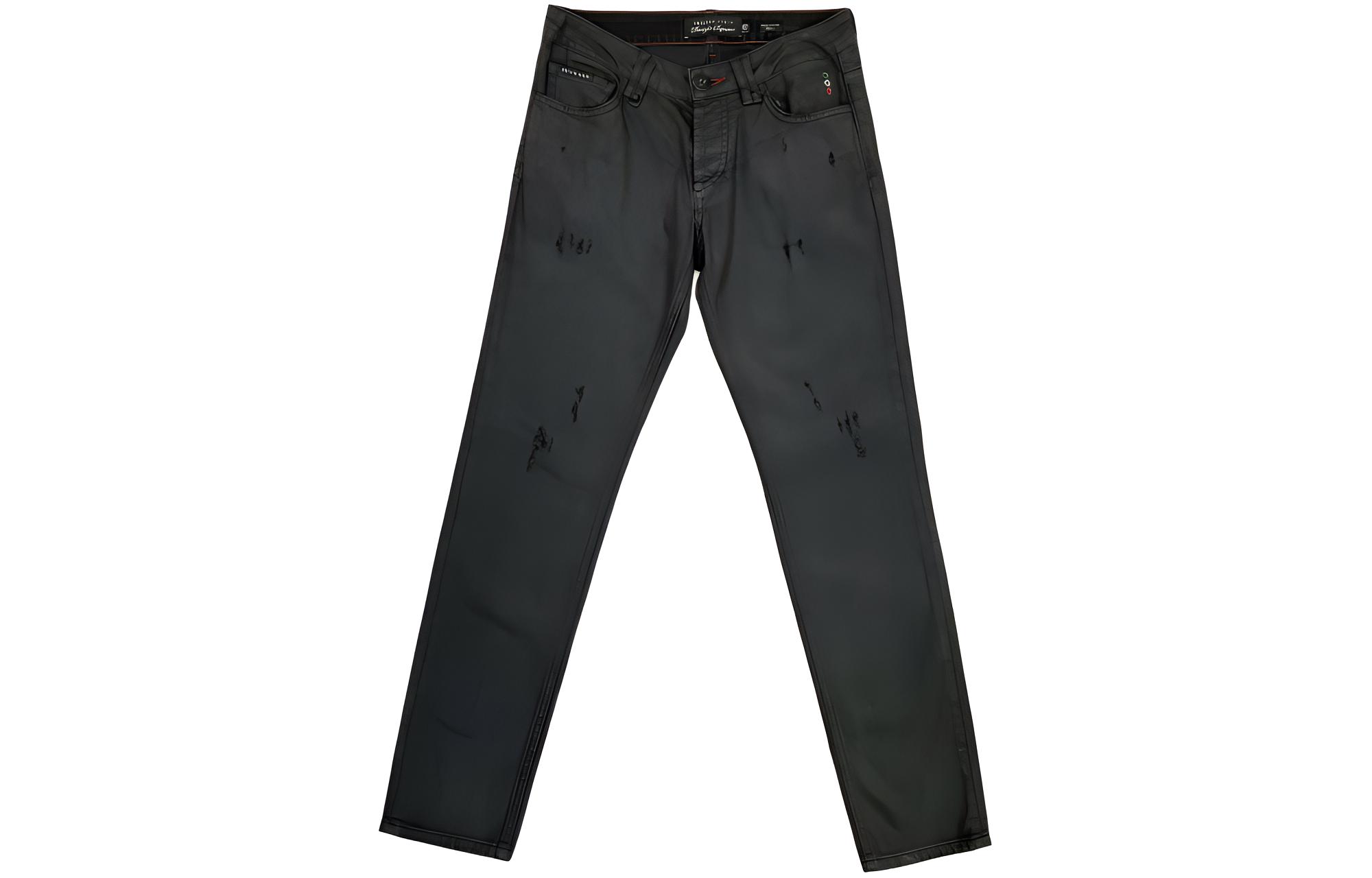 PHILIPP PLEIN  Distressed Black Denim Jeans with Zipper Pocket Design. F20C-MDT2214-PDE004N-02PY