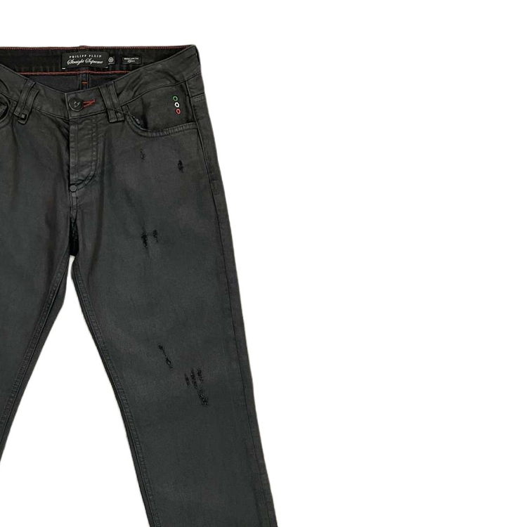 Purchase フィリッププレイン ジッパーポケット付きブラックダメージデニムジーンズ F20C-MDT2214-PDE004N-02PY