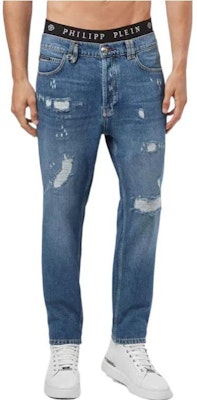 Philipp Plein 仿舊直筒藍色牛仔褲 FAAC-MDT2563-PDE004N-14NQ Shop Philipp Plein 仿舊直筒藍色牛仔褲 FAAC-MDT2563-PDE004N-14NQ