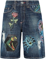 PHILIPP PLEIN Distressed Tattoo Patch Denim Shorts Blue SABC-MDT2886-PDE004N PHILIPP PLEIN Distressed Tattoo Patch Denim Shorts Blue SABC-MDT2886-PDE004N