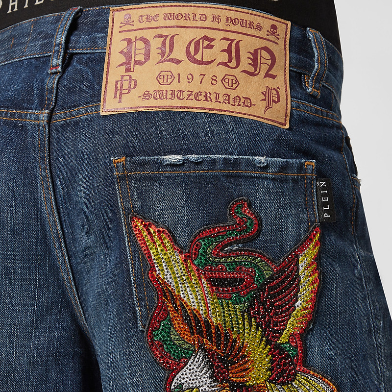 Details for PHILIPP PLEIN 藍色破壞紋身拼貼牛仔短褲 SABC-MDT2886-PDE004N