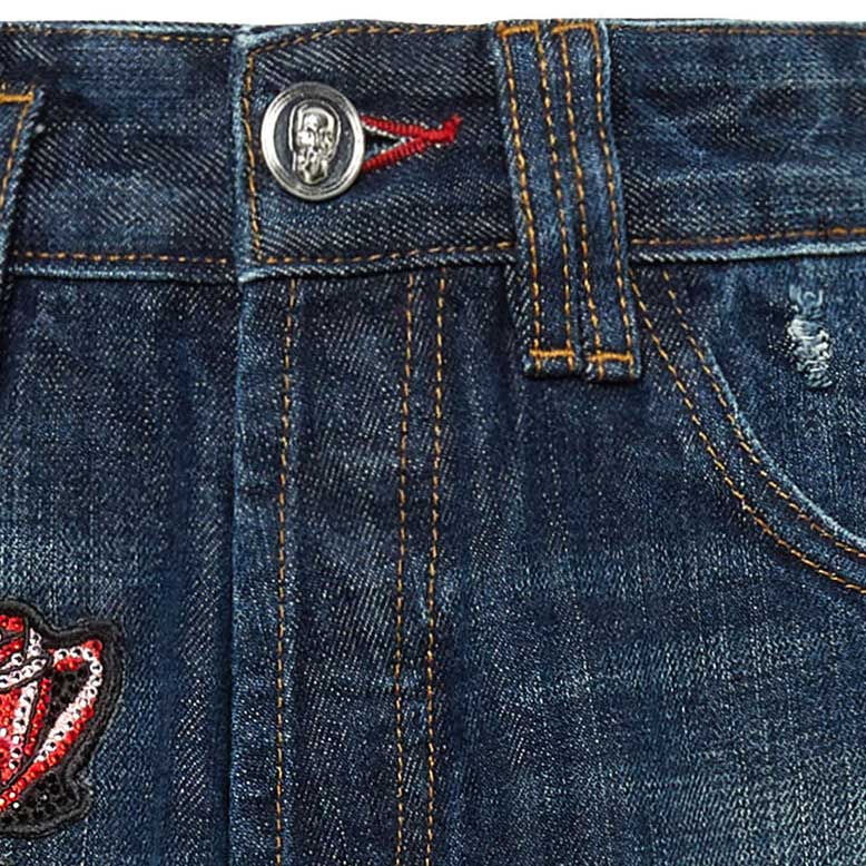 Sizing PHILIPP PLEIN 藍色破壞紋身拼貼牛仔短褲 SABC-MDT2886-PDE004N