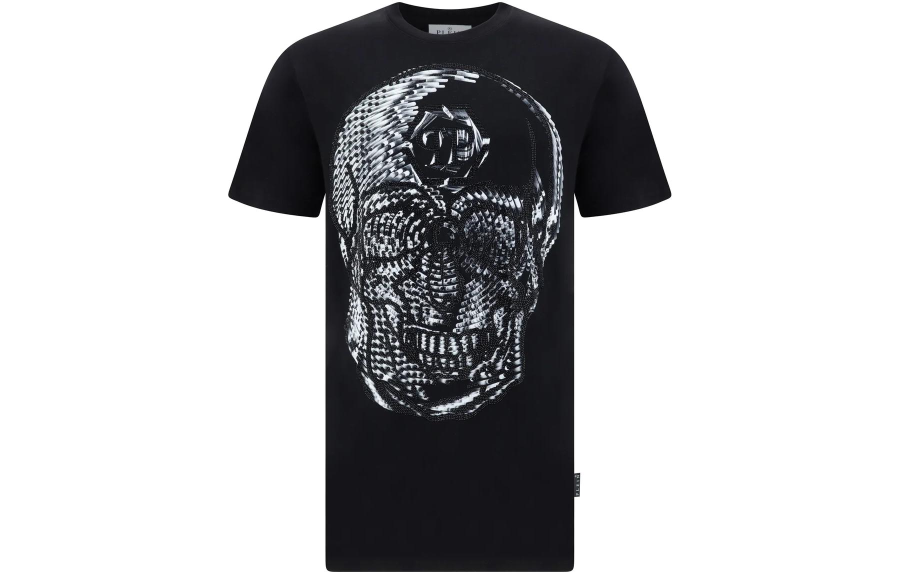 PHILIPP PLEIN  Geometric Pattern Crew Neck Slim Fit Black T-Shirt AACC-MTK6594-PJY002N-02