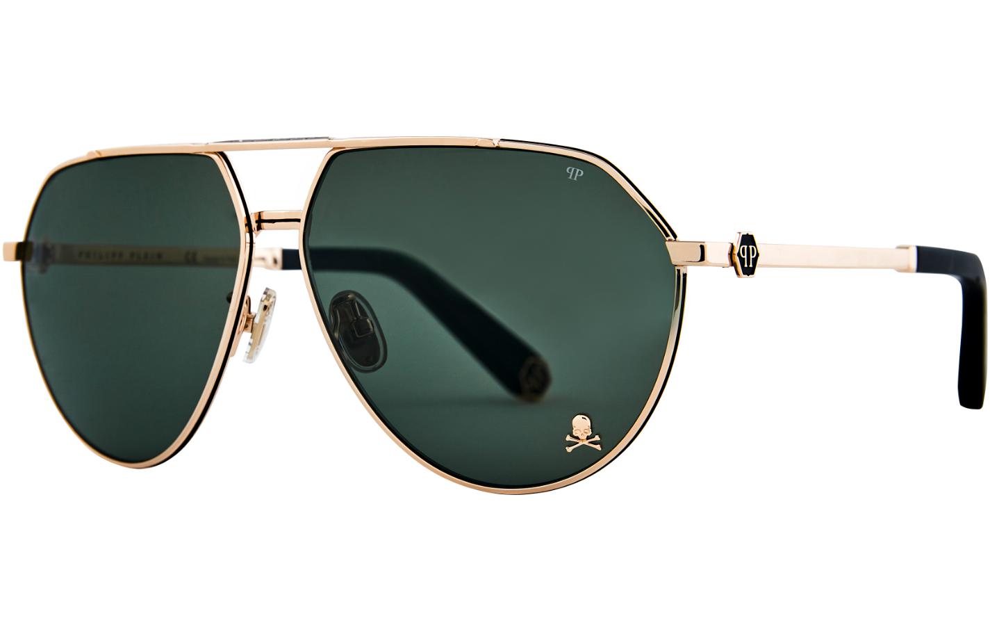 Philipp Plein  Gold Skull Aviator Sunglasses, Italian Made for Driving & Outdoors. SPP007M0302