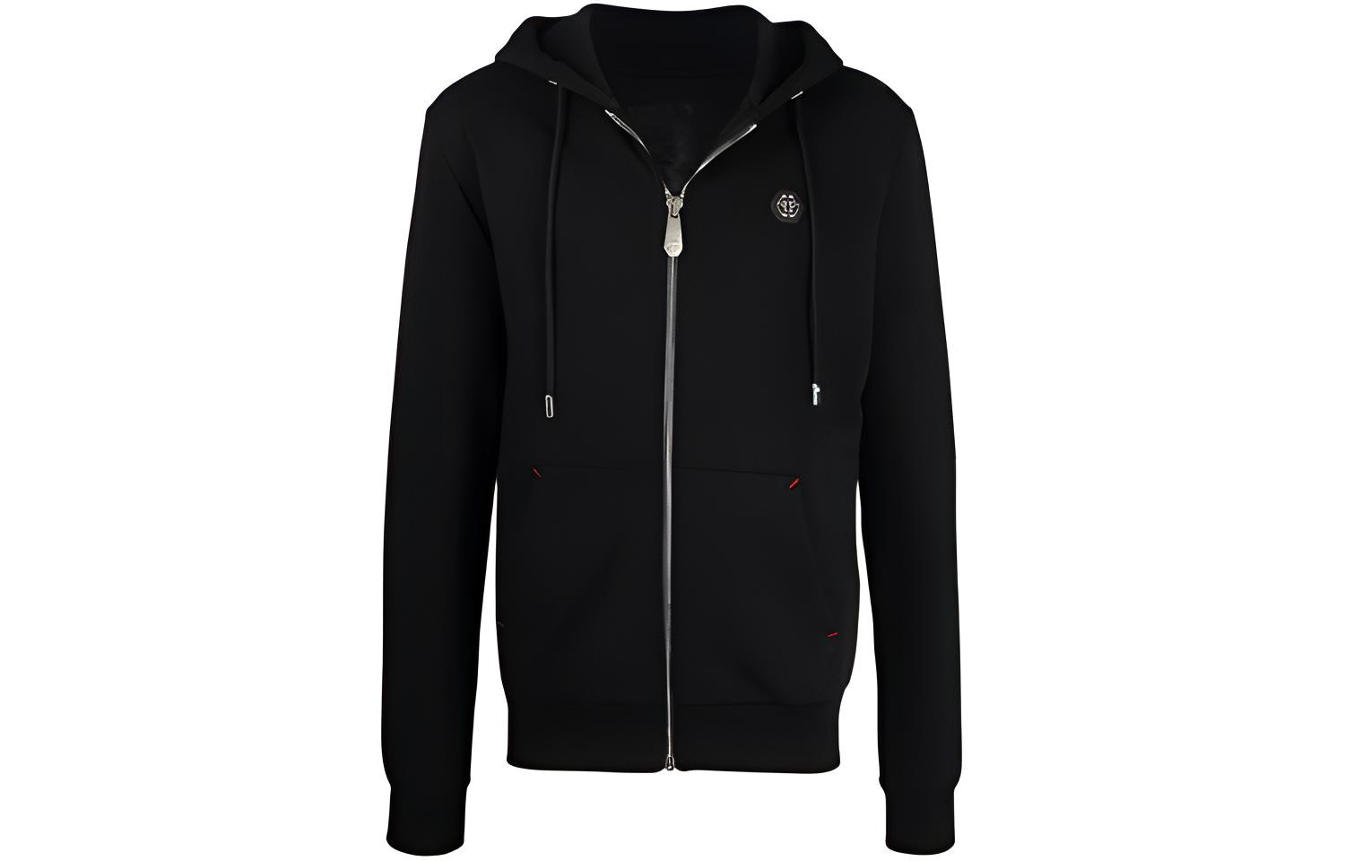 PHILIPP PLEIN  Hexagon Logo Zip-Up Hoodie Jacket Black MJB2156PJO002N02