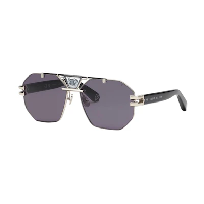 Philipp Plein Irregular Black Sunglasses with Logo Temples. SPP077M630578