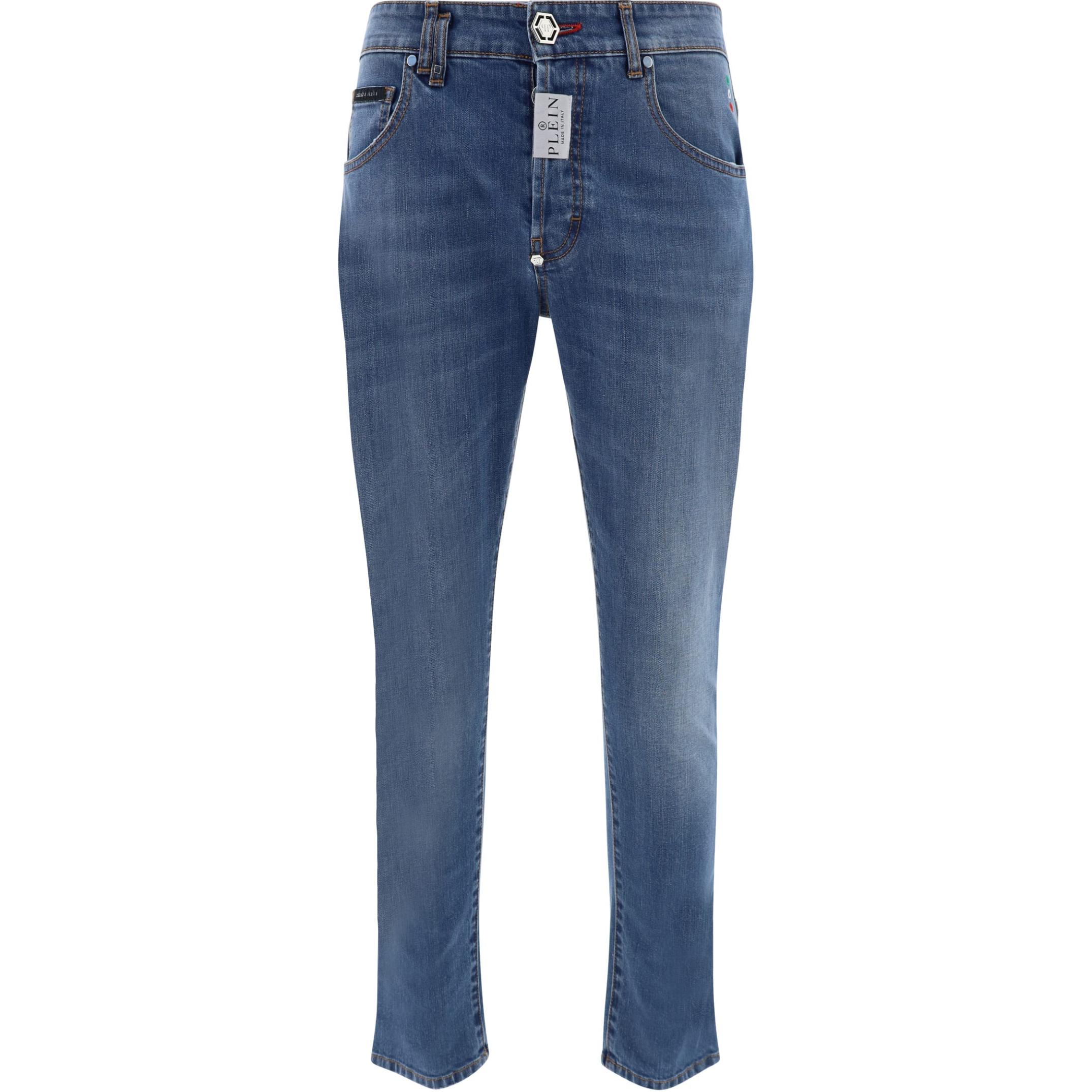 PHILIPP PLEIN  Low-Waist Slim Straight Blue Denim Jeans MDT3551PDE004N07BS