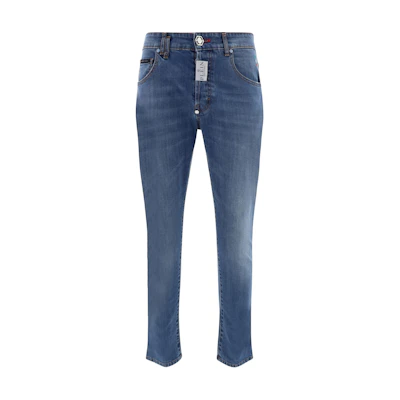 PHILIPP PLEIN Low-Waist Slim Straight Blue Denim Jeans MDT3551PDE004N07BS