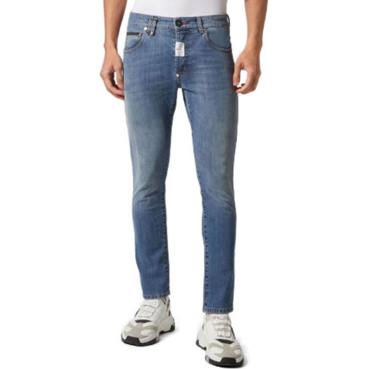 Shop PHILIPP PLEIN Vaqueros Ajustados Slim Straight Azul de Tiro Bajo MDT3551PDE004N07BS