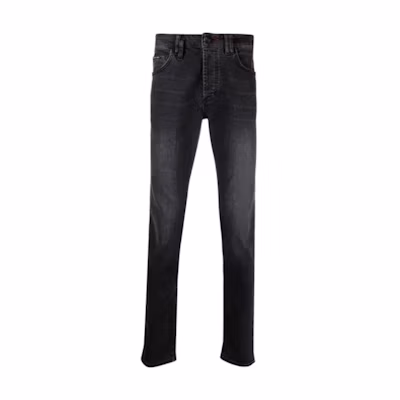 PHILIPP PLEIN Mid-Rise Slim Fit Jeans with Logo Patch. FAACMDT2551-PDE004N-02