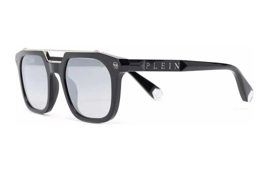 Order Philipp Plein 矩形太陽眼鏡 黑色醋酸材質 配有品牌標誌鏡腳 SPP001