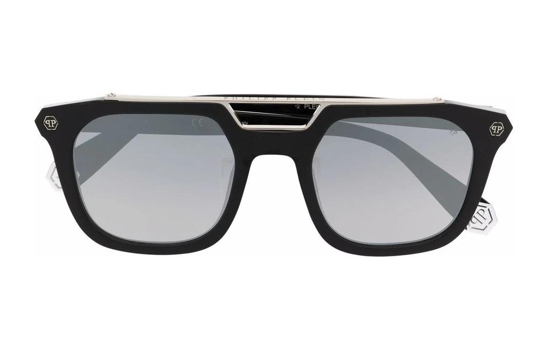 Lookbook Philipp Plein 矩形太陽眼鏡 黑色醋酸材質 配有品牌標誌鏡腳 SPP001