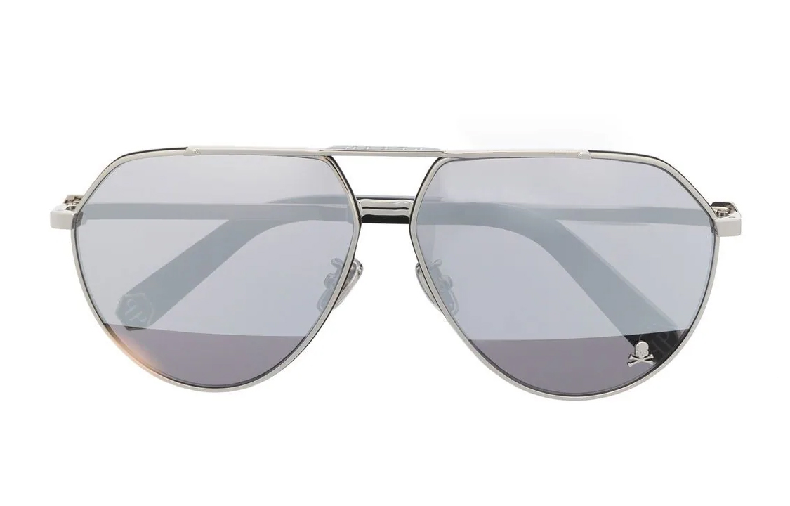 Lookbook PHILIPP PLEIN 銀色飛行員墨鏡 金屬標誌醋酸框架 墨鏡 潮流款式 PABAMES0136PXV037N