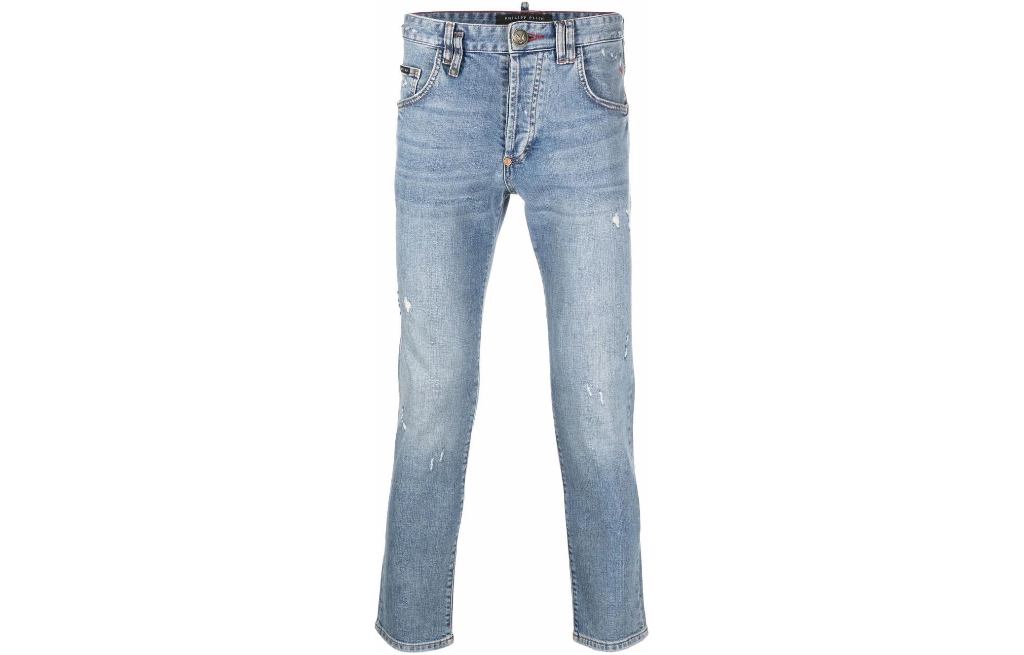 Philipp Plein  Slim Fit Distressed Straight-Leg Jeans Blue Mid-Rise SABC-MDT2769-PDE004N-08PF