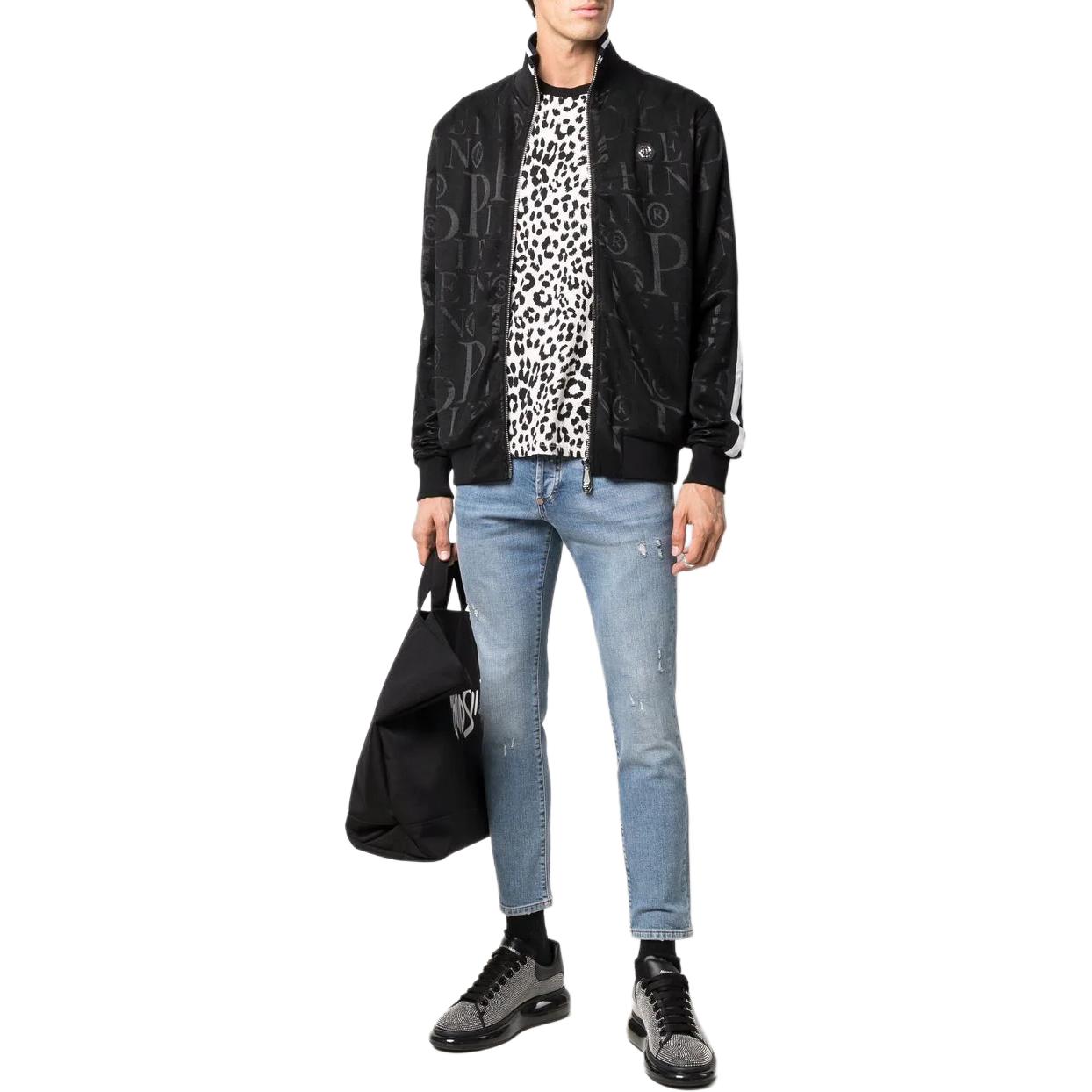 Lookbook フィリッププレイン スリムフィット ダメージ加工 ストレートジーンズ ブルー ミッドライズ SABC-MDT2769-PDE004N-08PF