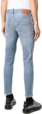 フィリッププレイン スリムフィット ダメージ加工 ストレートジーンズ ブルー ミッドライズ SABC-MDT2769-PDE004N-08PF Shop フィリッププレイン スリムフィット ダメージ加工 ストレートジーンズ ブルー ミッドライズ SABC-MDT2769-PDE004N-08PF