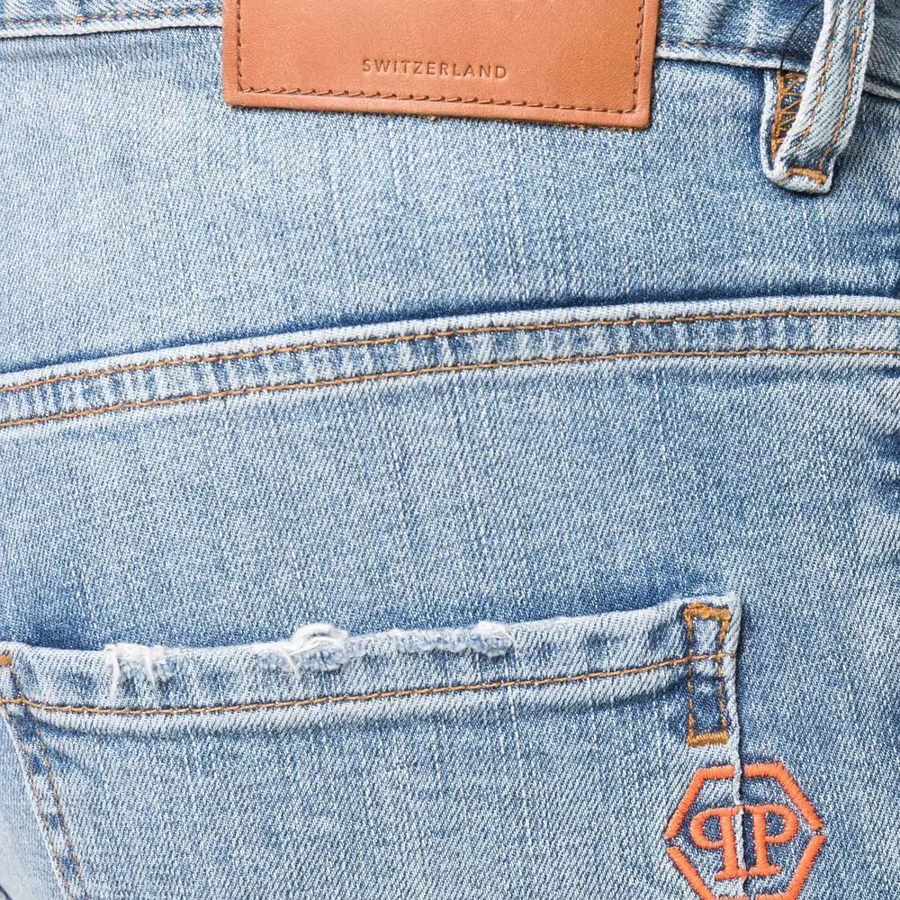 Details for フィリッププレイン スリムフィット ダメージ加工 ストレートジーンズ ブルー ミッドライズ SABC-MDT2769-PDE004N-08PF