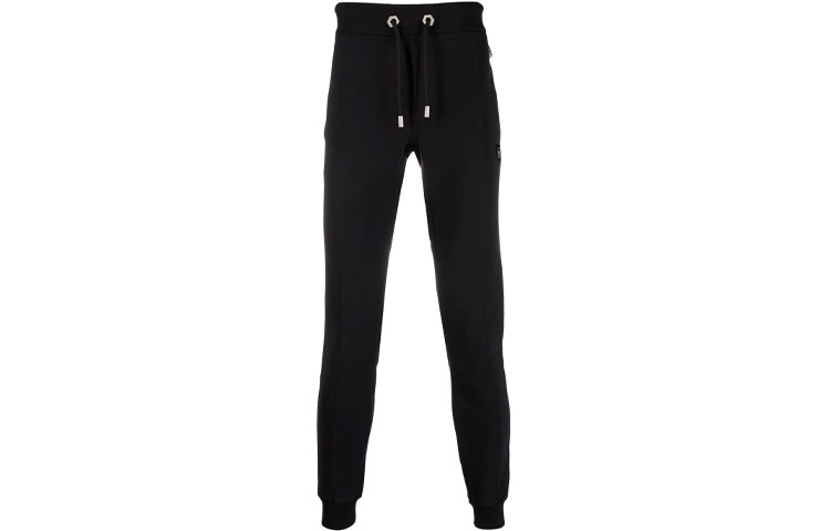 Order PHILIPP PLEIN 黑色純色徽標貼布運動褲 FAACMJT1869PJO002N-02