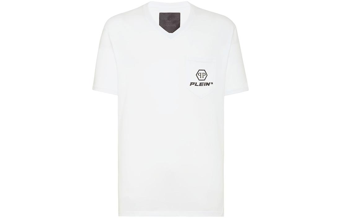 PHILIPP PLEIN  V-Neck Logo Graphic Printed Short Sleeve T-Shirt. PAAC-MTK5510-PJO002N-01