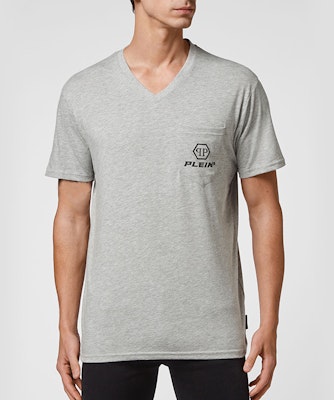 필립 플레인 브이넥 로고 그래픽 프린트 반팔 티셔츠. PAAC-MTK5510-PJO002N-01 4