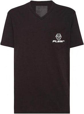 필립 플레인 브이넥 로고 그래픽 프린트 반팔 티셔츠. PAAC-MTK5510-PJO002N-01 6