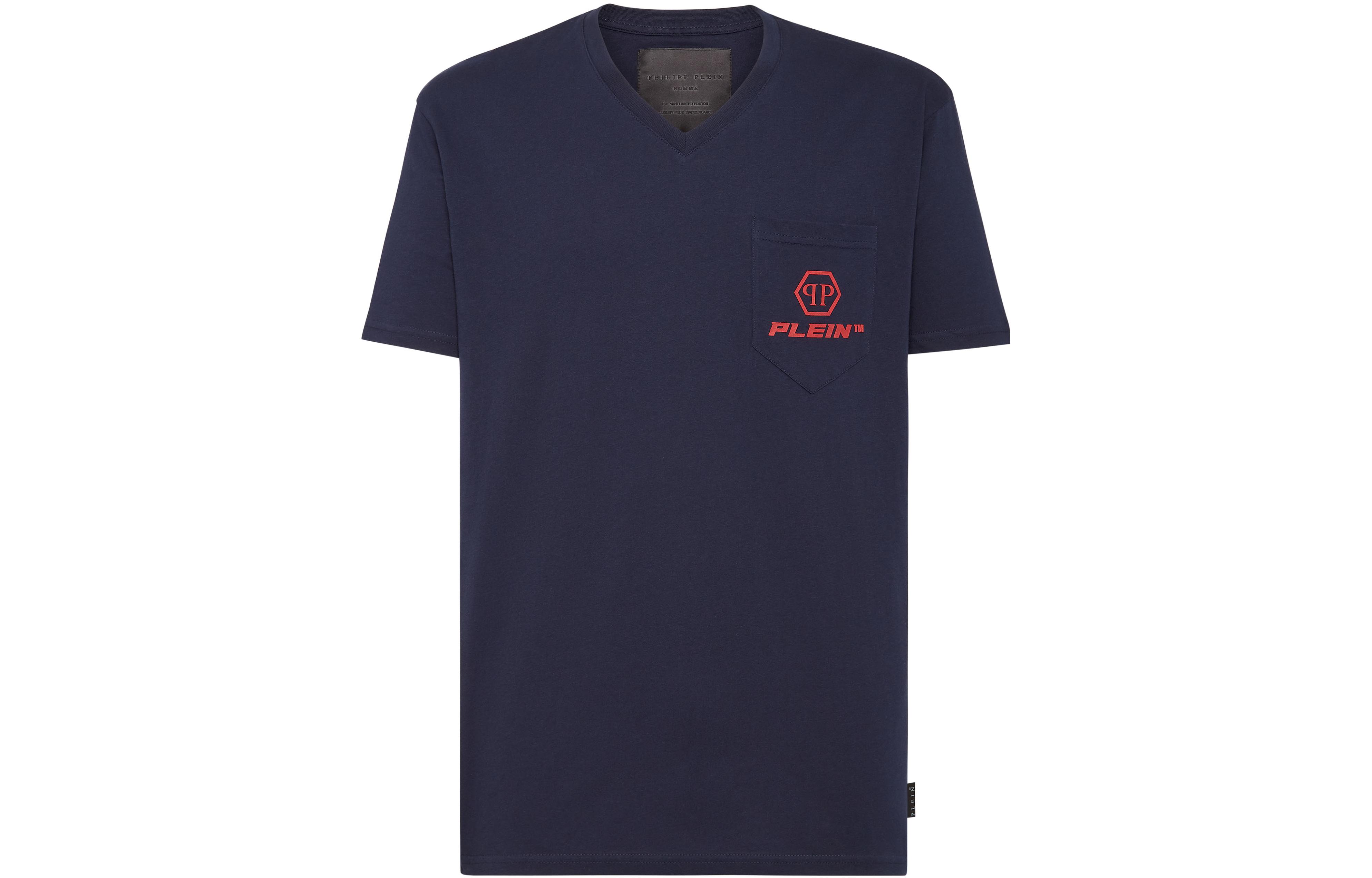 Order 필립 플레인 브이넥 로고 그래픽 프린트 반팔 티셔츠. PAAC-MTK5510-PJO002N-01