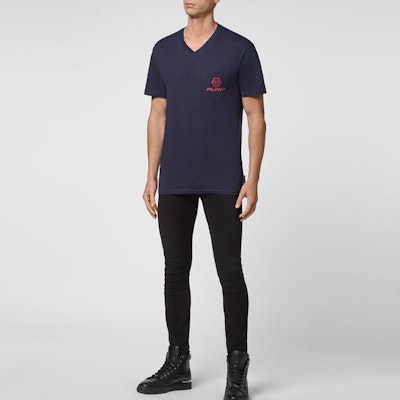 필립 플레인 브이넥 로고 그래픽 프린트 반팔 티셔츠. PAAC-MTK5510-PJO002N-01 Purchase 필립 플레인 브이넥 로고 그래픽 프린트 반팔 티셔츠. PAAC-MTK5510-PJO002N-01