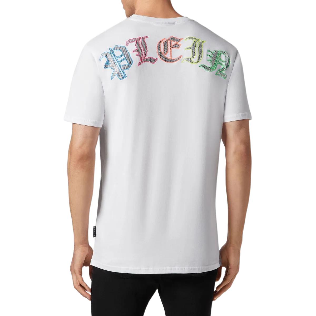 Shop PHILIPP PLEIN 白色圓領字母印花T恤 SADC-MTK6815-PJY002N-01