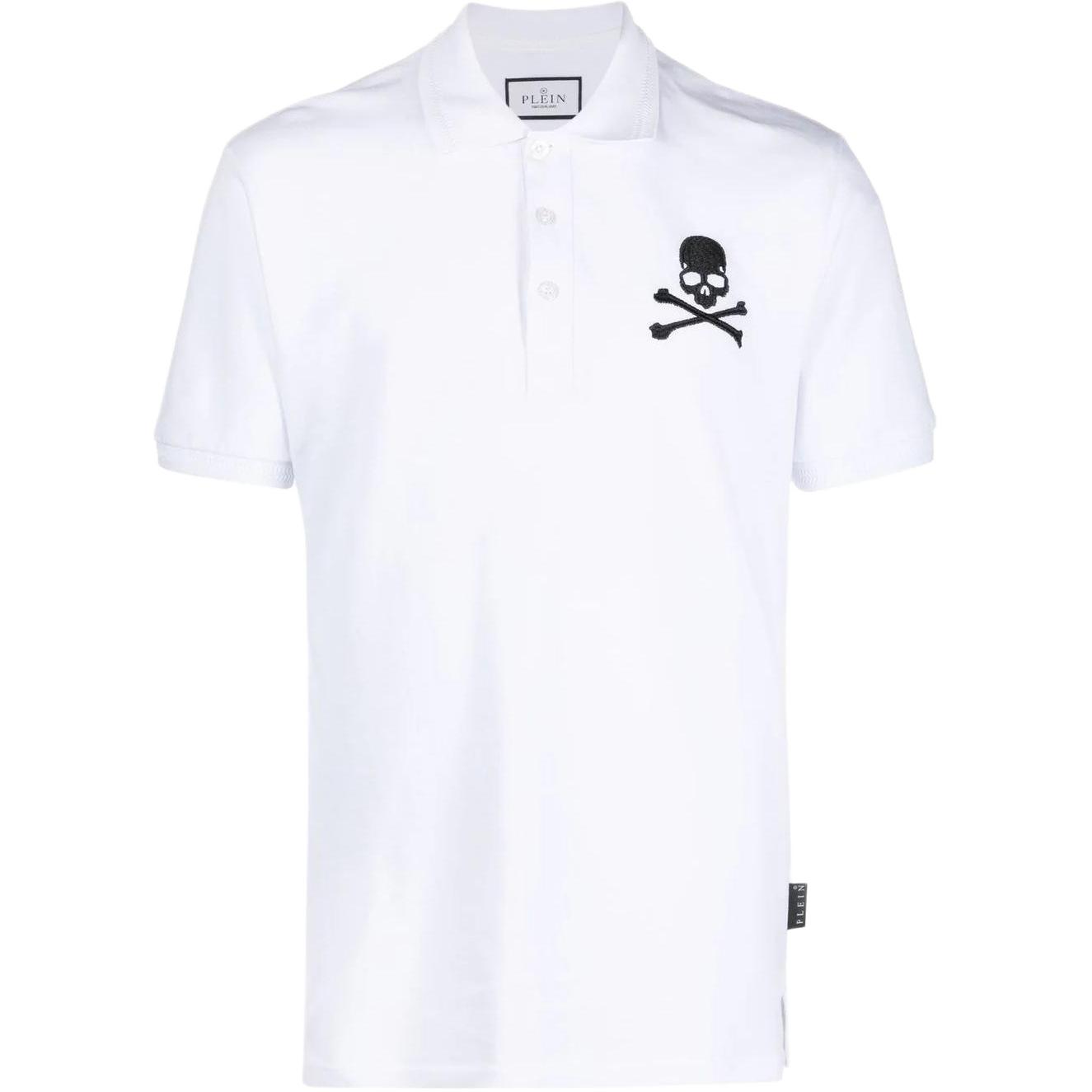 PHILIPP PLEIN  White Logo Embroidered Short Sleeve Polo Shirt SADC-MTK6876-PTE003N-01