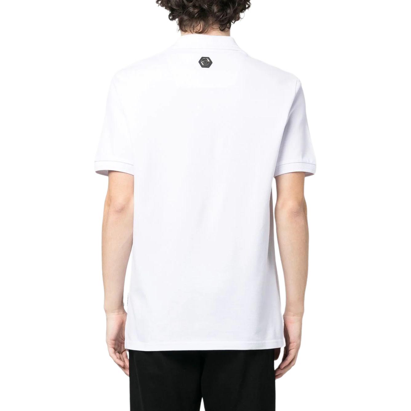 Shop PHILIPP PLEIN 白色刺繡Logo短袖Polo衫 SADC-MTK6876-PTE003N-01