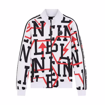 PHILIPP PLEIN All-Over Logo Print White Track Jacket P19C-MJB1059-PJO002N-01