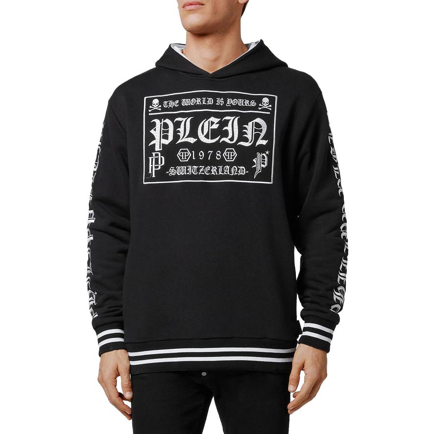 Lookbook 菲利普普莱因字母印花男女连帽衫黑色 PABC-UJB0084-PJO002N-02