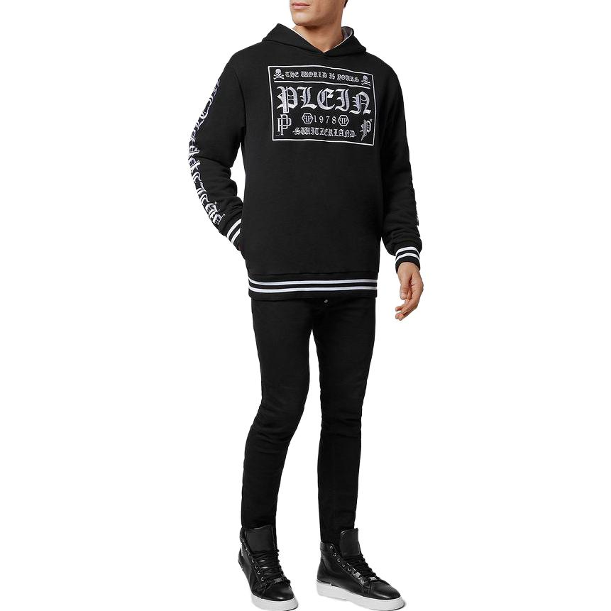 Purchase 菲利普普莱因字母印花男女连帽衫黑色 PABC-UJB0084-PJO002N-02