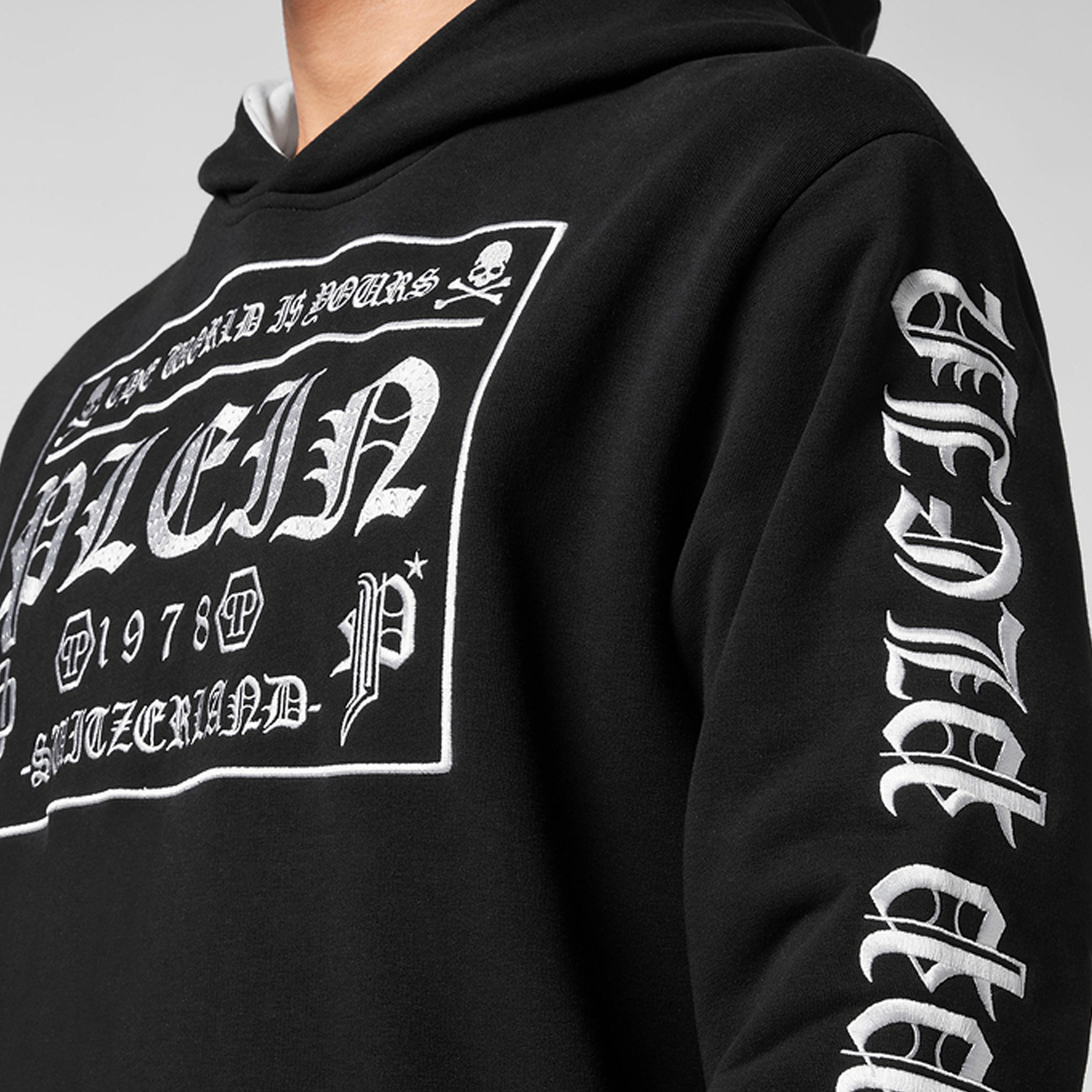 Sizing 菲利普普莱因字母印花男女连帽衫黑色 PABC-UJB0084-PJO002N-02