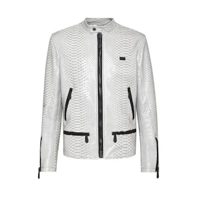 PHILIPP PLEIN Animal Print Zip-Up Jacket in Light Grey AAAC-MLB1397-PLE029P-71