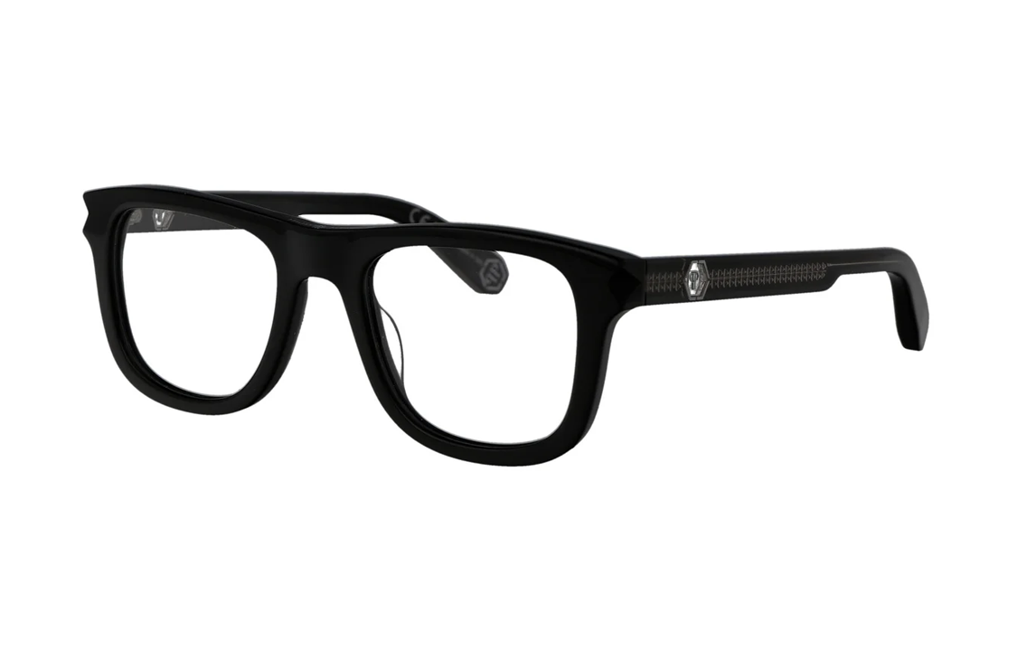 Philipp Plein Black Acetate Irregular Optical Glasses with Logo for Men. VPP023V0700