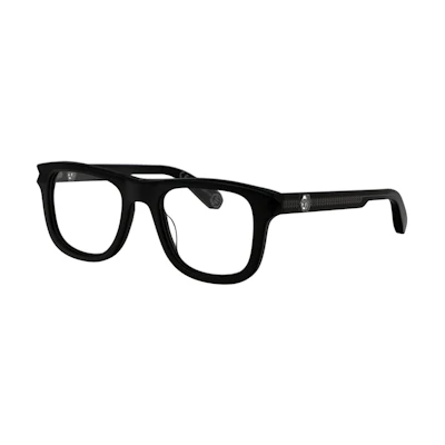 Philipp Plein Black Acetate Irregular Optical Glasses with Logo for Men. VPP023V0700
