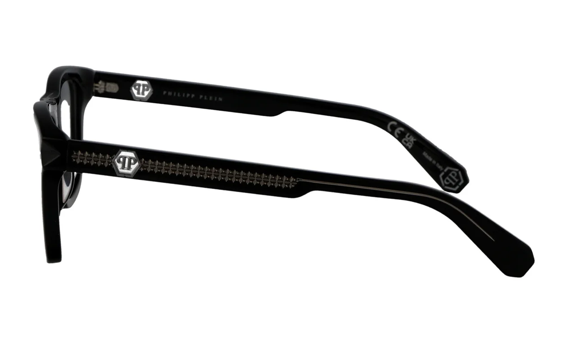 Shop Philipp Plein 男士黑色不規則光學眼鏡附品牌標誌 VPP023V0700