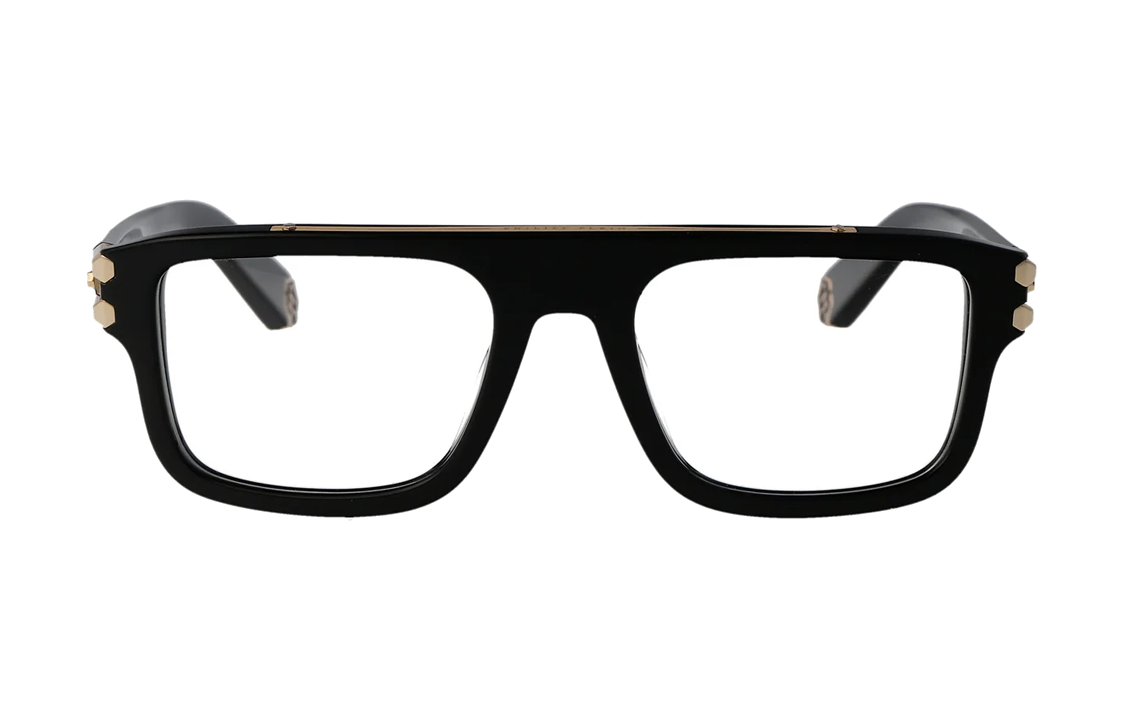 Lookbook PHILIPP PLEIN 男士黑色方形醋酸光學眼鏡附品牌標誌裝飾 VPP021V0700