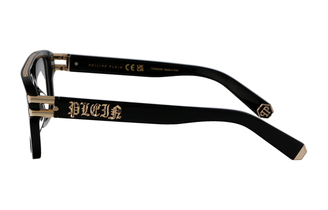 Shop PHILIPP PLEIN 男士黑色方形醋酸光學眼鏡附品牌標誌裝飾 VPP021V0700